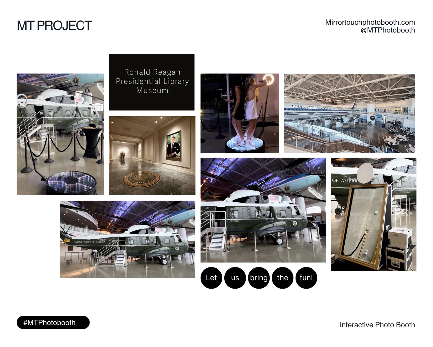 Mirror Touch photo collage from an event at the Ronald Reagan Presidential Library, showing the venue and our booth setup